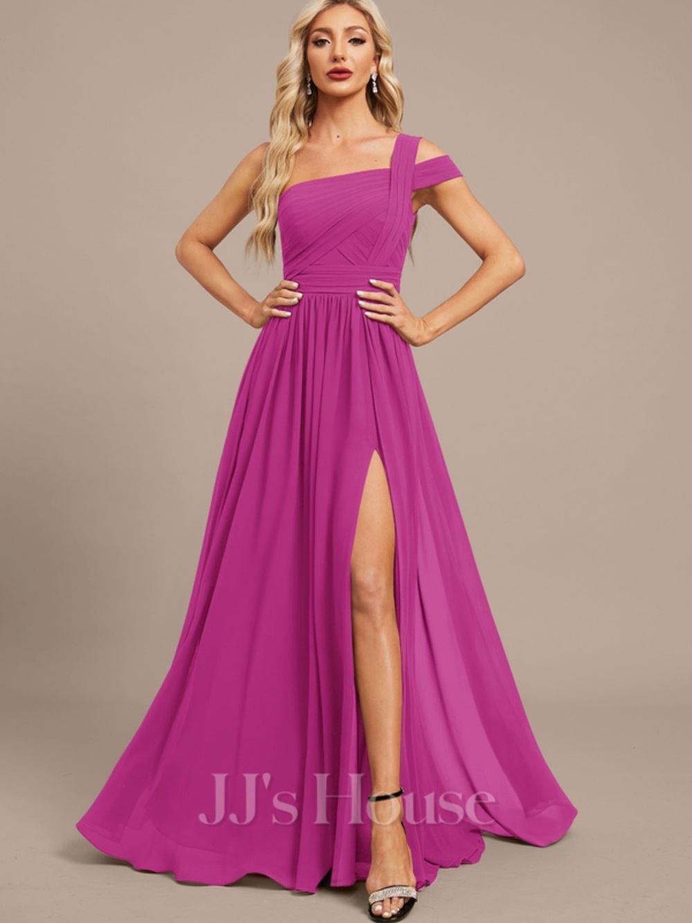 NEVER WORN-JJs House One-Shoulder Hot Pink Chiffon Gown-NEVER WORN!